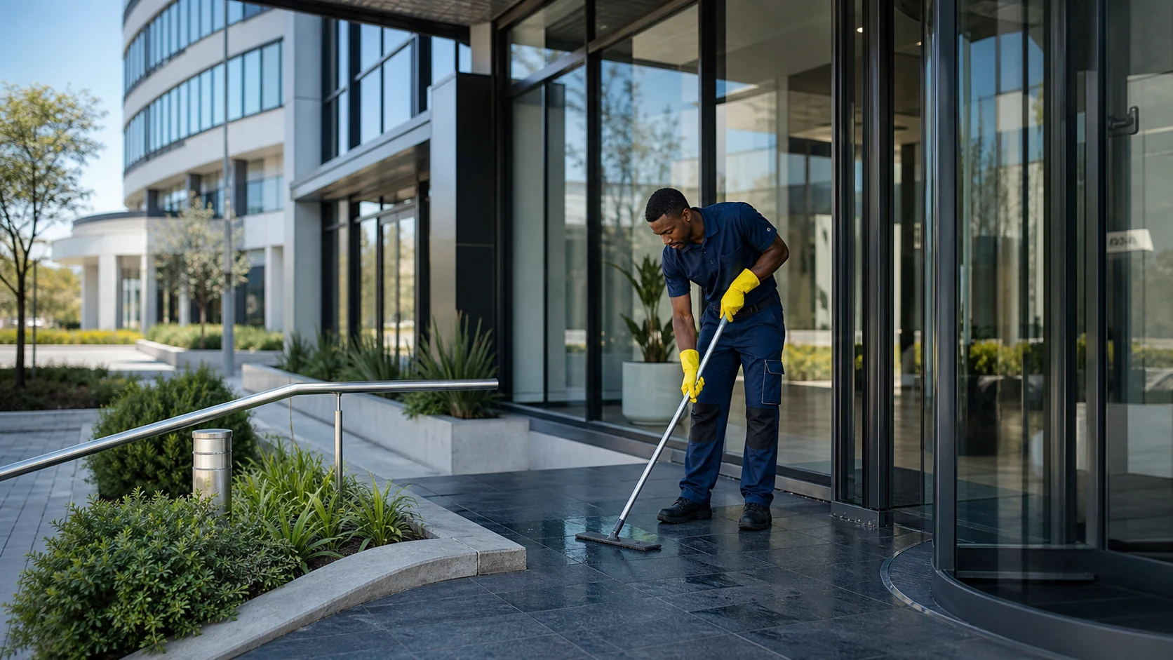 Commercial property upkeep at office park entrance